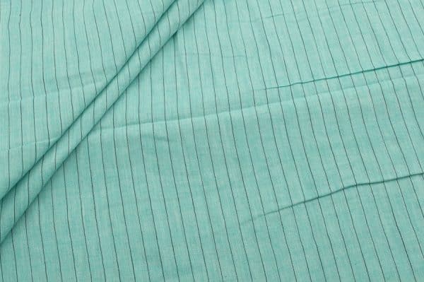 Turquoise Blue Flowy HandLoom Woven Stripes Pure Soft Cotton Fabric