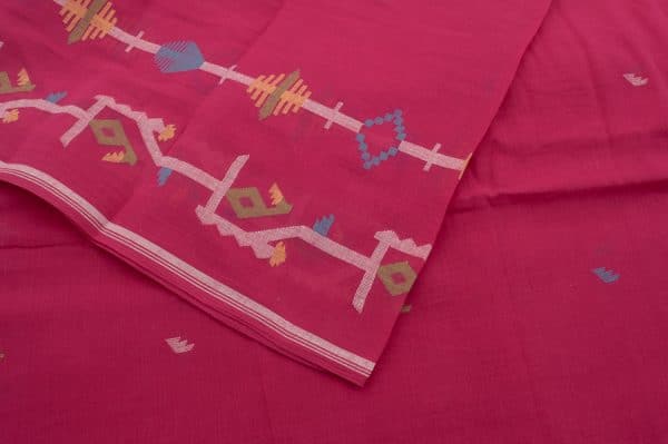 Pre-Cut 1.50m Raspberry Pink Handloom Intricate Border Flowy HandLoom Pure Soft Cotton Fabric
