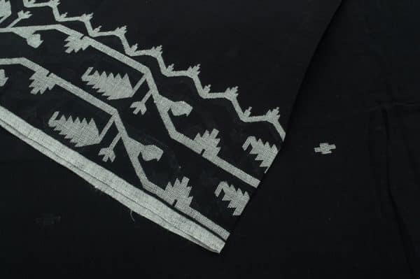 Black Handloom Intricate Border Flowy HandLoom Pure Soft Cotton Fabric