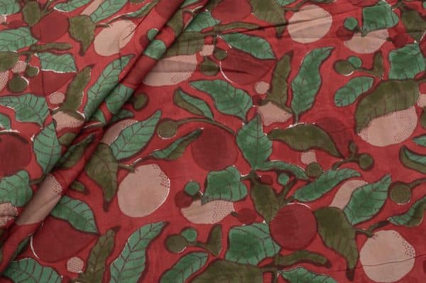 Pre-Cut 1.50m Christmas Red Floral Handblock Printed 100% Pure Soft Cotton Fabric