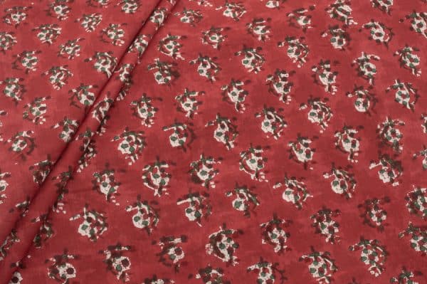 Pre-Cut 2.10m Ruby Red Floral Handblock Printed 100% Pure Soft Cotton Fabric