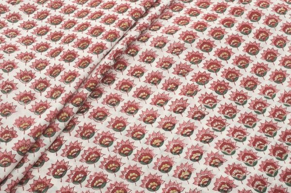 Pre-Cut 2.25m White Floral Handblock Printed 100% Pure Soft Cotton Fabric