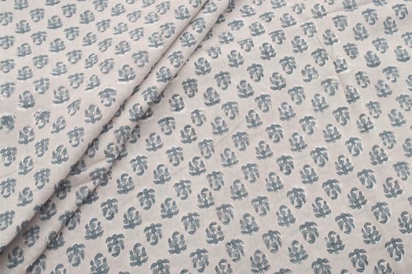 Cloud Gray Floral Handblock Printed 100% Pure Soft Cotton Fabric