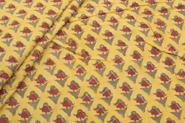 Pre-Cut 1.40m Sun Gold Yellow Floral Handblock Printed 100% Pure Soft Cotton Fabric