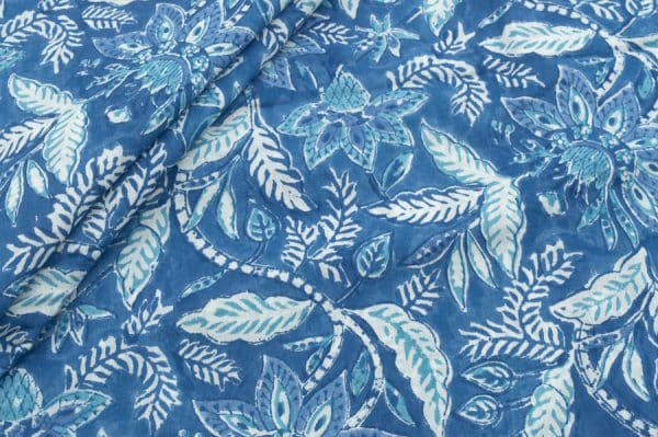 Pre-Cut 1.50m True Blue Mul Floral Handblock Printed 100% Pure Soft Cotton Fabric