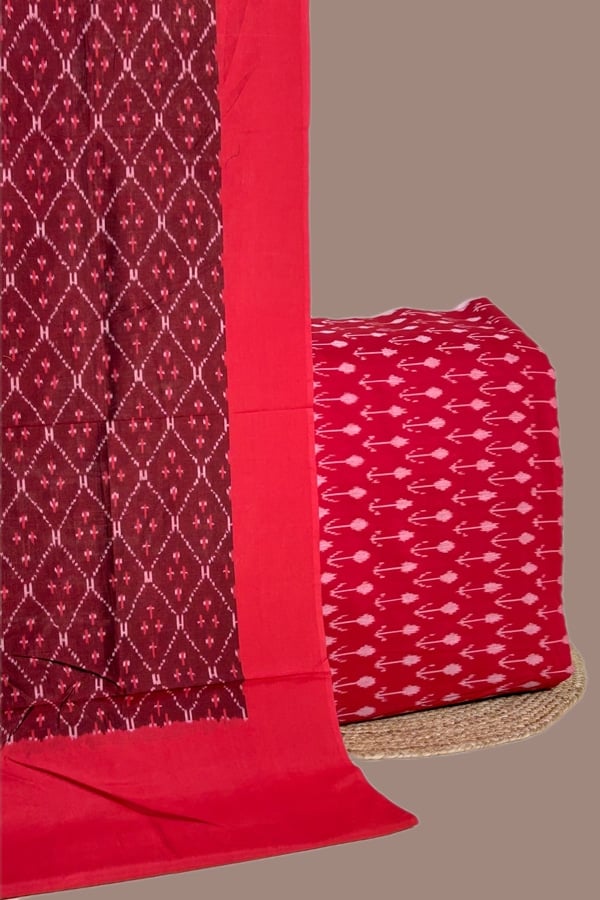 2pc Ikkat Cotton Dupatta and Handloom Soft Ikkat Cotton Top Fabric Set