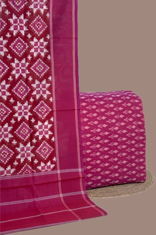 2pc Ikkat Cotton Dupatta and Handloom Soft Ikkat Cotton Top Fabric Set