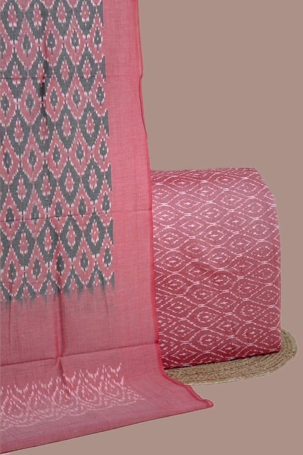 2pc Ikkat Cotton Dupatta and Handloom Soft Ikkat Cotton Top Fabric Set