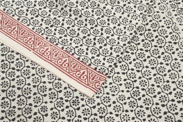 White Handblock Bagh Printed Soft Cotton Fabric