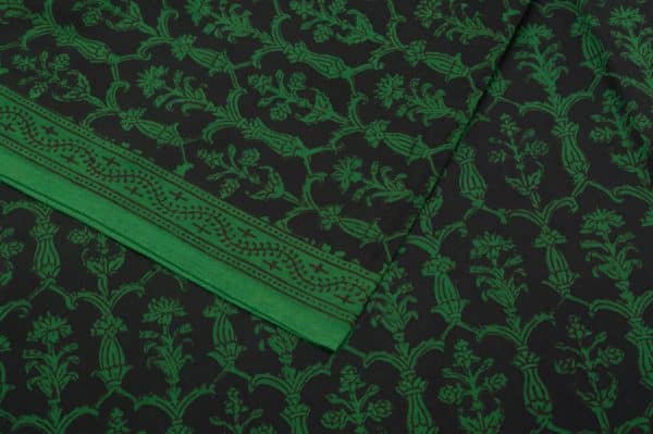 Hunter Green Handblock Bagh Printed Soft Cotton Fabric