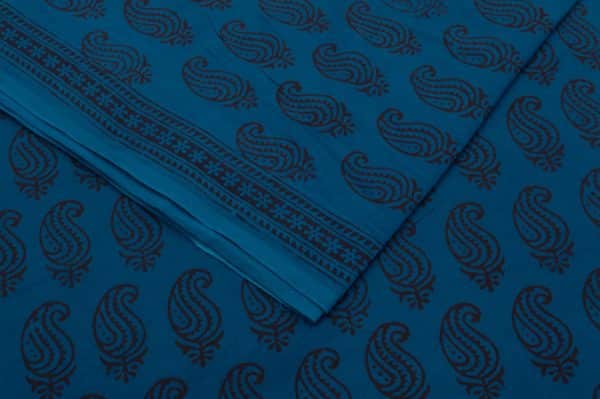 Prussian Blue Handblock Bagh Printed Soft Cotton Fabric