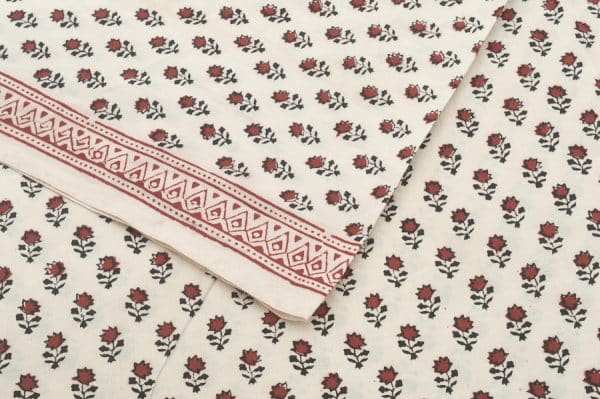 White Handblock Bagh Printed Soft Cotton Fabric