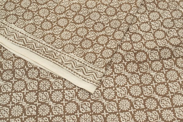 Natural Brown Handblock Bagh Printed Soft Cotton Fabric