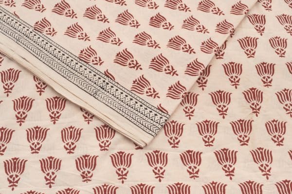 Natural White Handblock Bagh Printed Soft Cotton Fabric