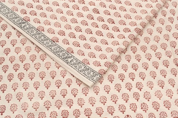 Pre-Cut 2m Natural White Handblock Bagh Printed Soft Cotton Fabric