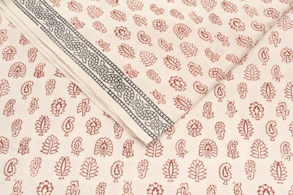 Natural White Handblock Bagh Printed Soft Cotton Fabric