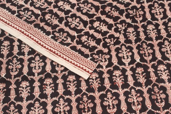 Black Handblock Bagh Printed Soft Cotton Fabric