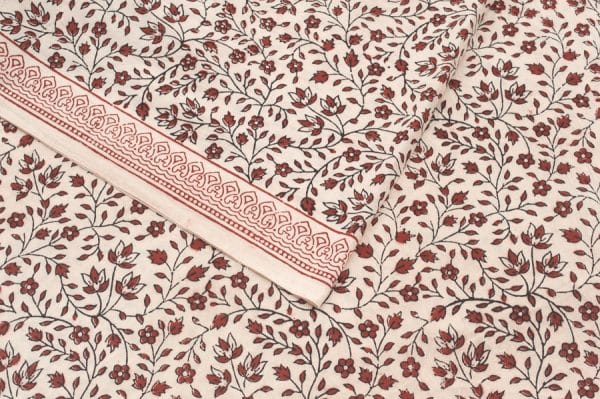 Natural White Handblock Bagh Printed Soft Cotton Fabric