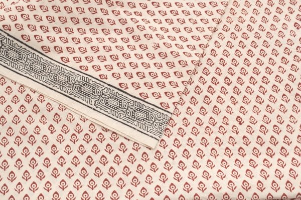 Natural White Handblock Bagh Printed Soft Cotton Fabric