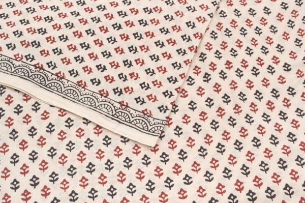 Natural White Handblock Bagh Printed Soft Cotton Fabric