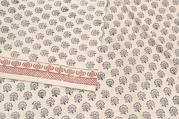 Natural White Handblock Bagh Printed Soft Cotton Fabric