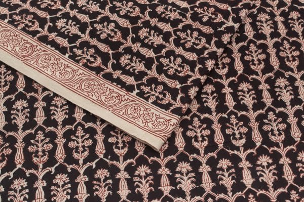 Black Handblock Bagh Printed Soft Cotton Fabric