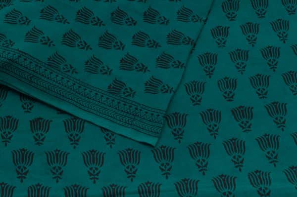 Teal Blue Handblock Bagh Printed Soft Cotton Fabric