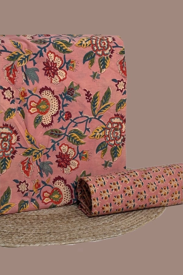 2pc Pure Soft Cotton Blockprinted Top and Bottom Fabric Set
