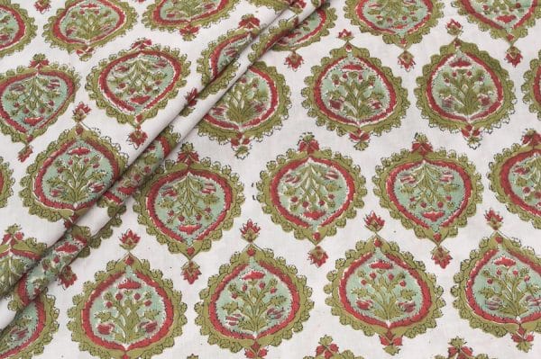 White Floral Handblock Printed 100% Pure Soft Cotton Fabric