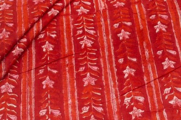 Pre-Cut 1.60m Scarlet Red Floral Handblock Printed 100% Pure Soft Cotton Fabric