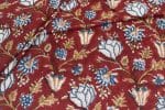 Ruby Red Floral Handblock Printed 100% Pure Soft Cotton Fabric