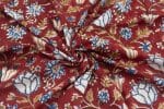 Ruby Red Floral Handblock Printed 100% Pure Soft Cotton Fabric - Image 3