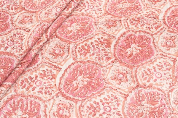 Cherry Blossom Pink Floral Handblock Printed 100% Pure Soft Cotton Fabric