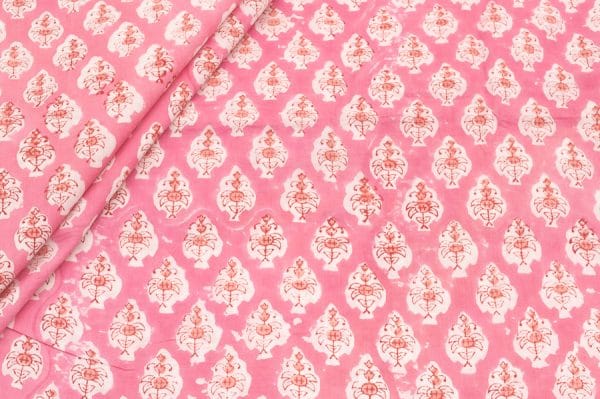Cherry Blossom Pink Floral Handblock Printed 100% Pure Soft Cotton Fabric