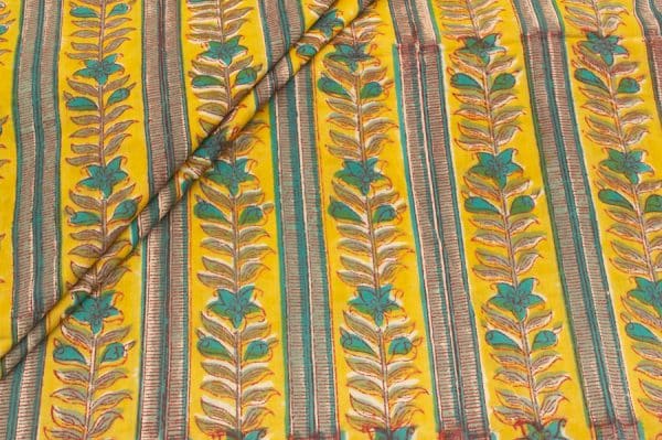 Golden Yellow Floral Handblock Printed 100% Pure Soft Cotton Fabric