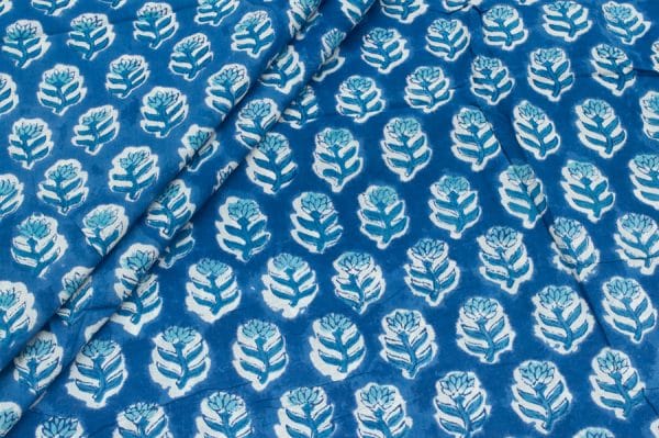 Sapphire Blue Floral Handblock Printed 100% Pure Soft Cotton Fabric