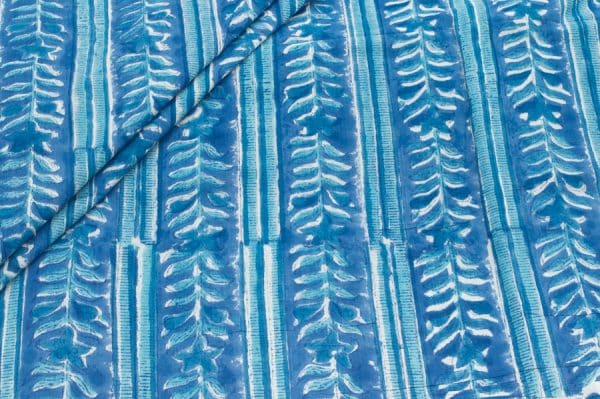 Azure Blue Floral Handblock Printed 100% Pure Soft Cotton Fabric
