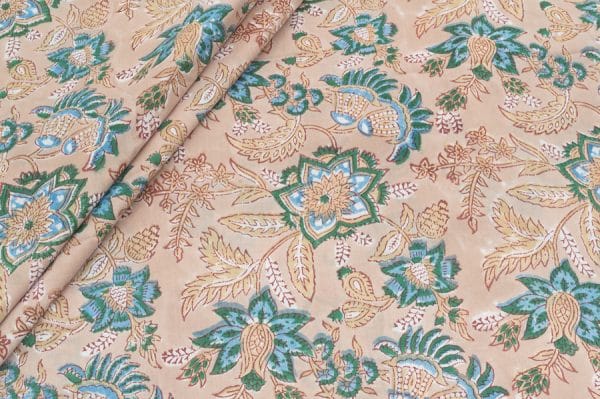 Sand Brown Floral Handblock Printed 100% Pure Soft Cotton Fabric