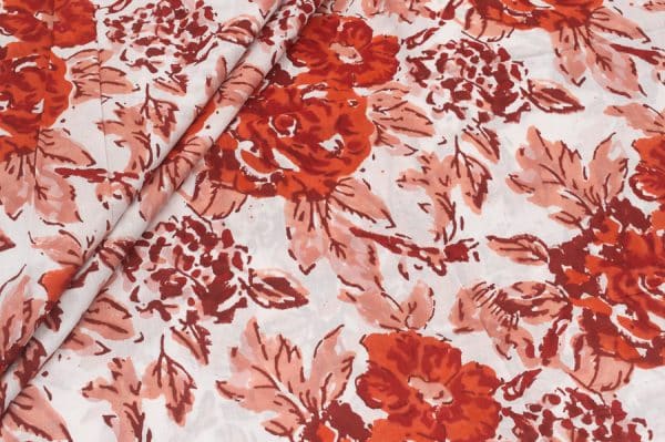 White Floral Handblock Printed 100% Pure Soft Cotton Fabric