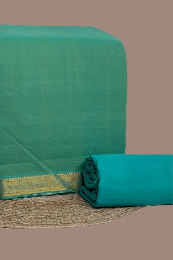 2pc Mangalgiri Zari Border Top and Mangalgiri Cotton Bottom Fabric Set