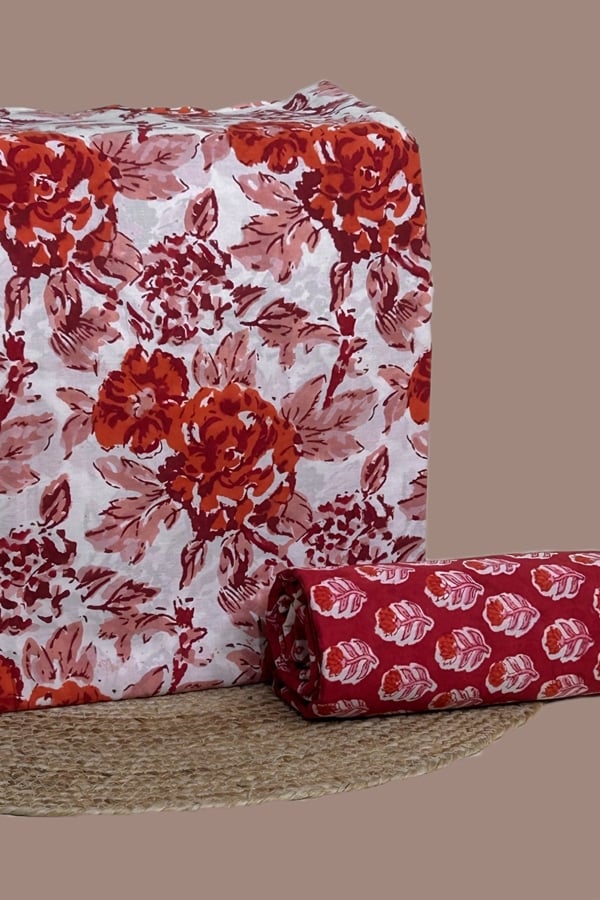 2pc Pure Soft Cotton Blockprinted Top and Bottom Fabric Set