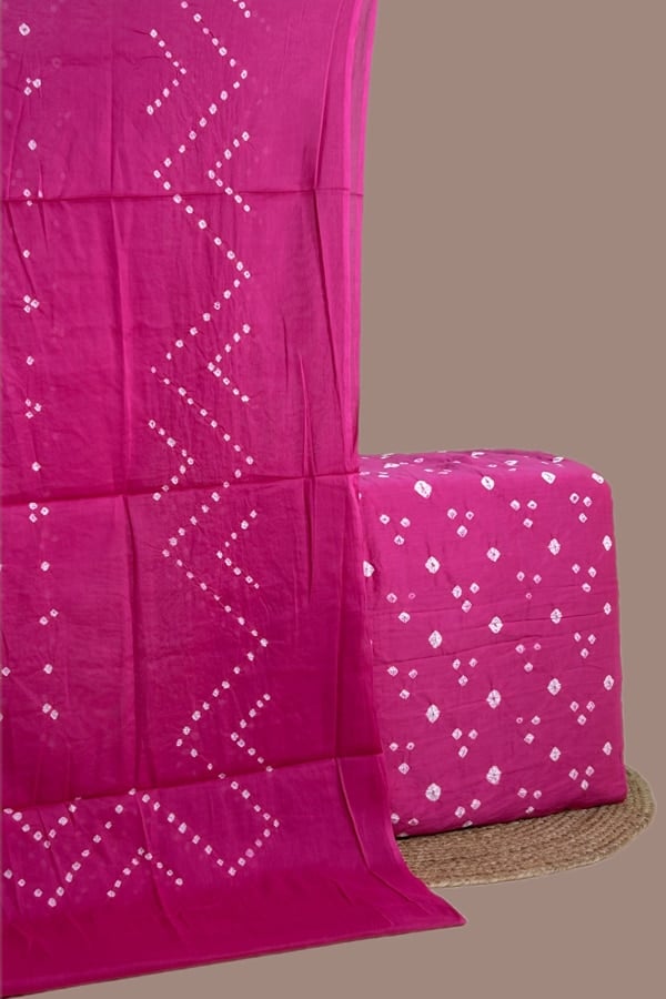 2pc Bandhani Cotton Dupatta with Cotton Bandhani Top Fabric Set