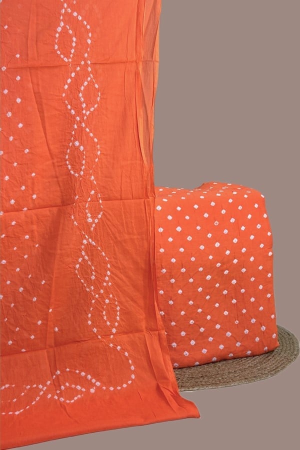 2pc Bandhani Cotton Dupatta with Cotton Bandhani Top Fabric Set