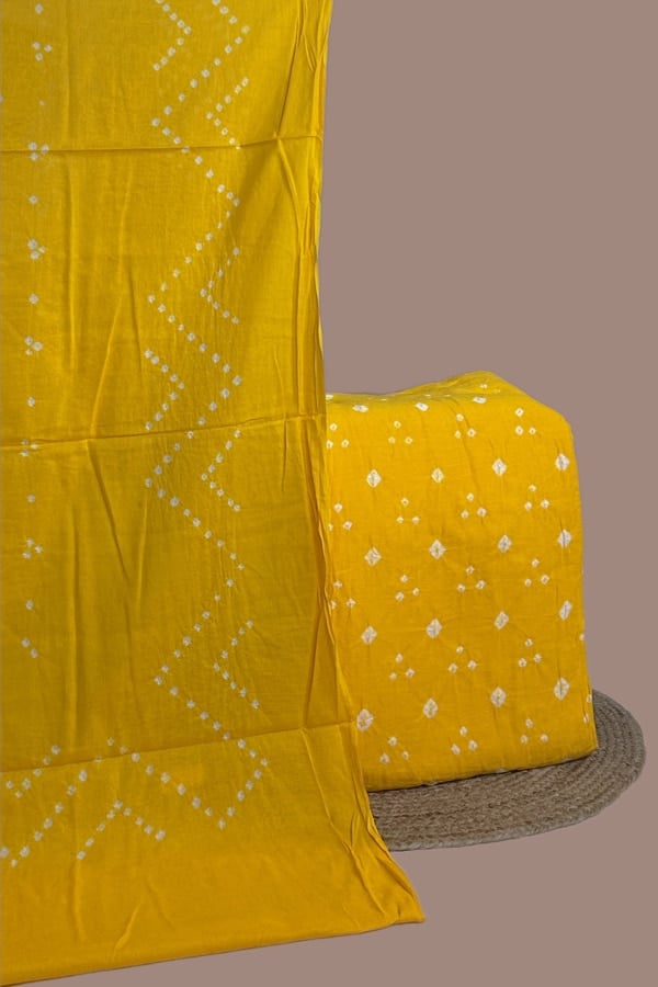 2pc Bandhani Cotton Dupatta with Cotton Bandhani Top Fabric Set