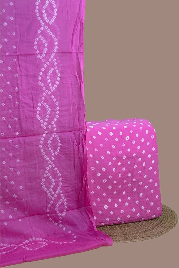 2pc Bandhani Cotton Dupatta with Cotton Bandhani Top Fabric Set