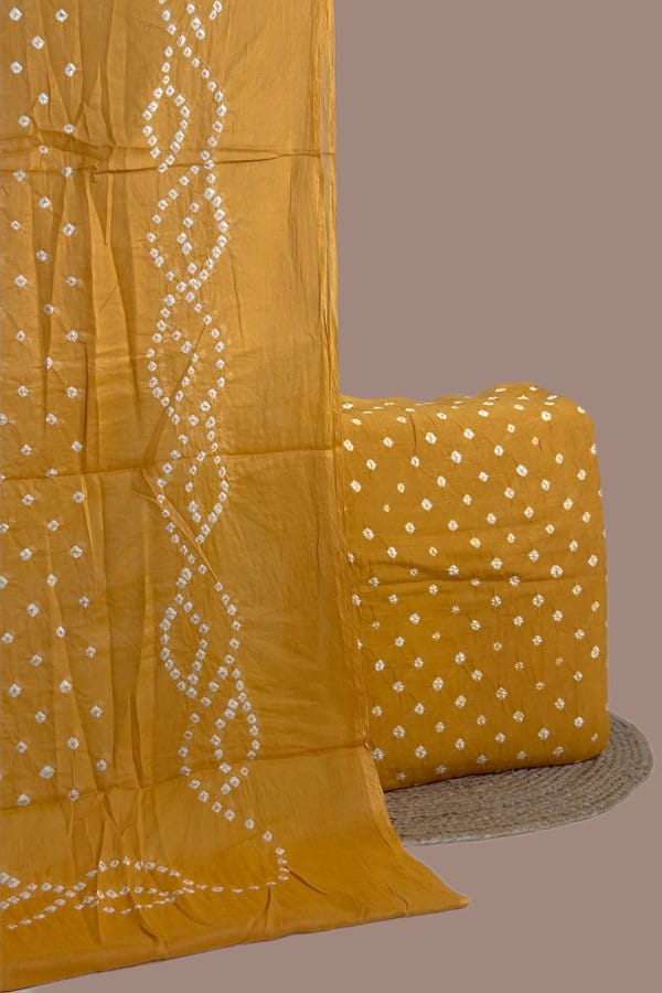 2pc Bandhani Cotton Dupatta with Cotton Bandhani Top Fabric Set