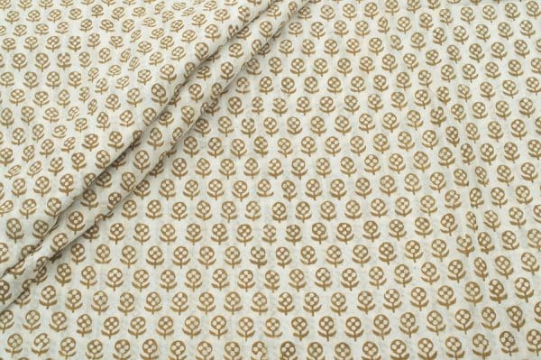 Natural White Handblock Bagh Printed Cotton Fabric