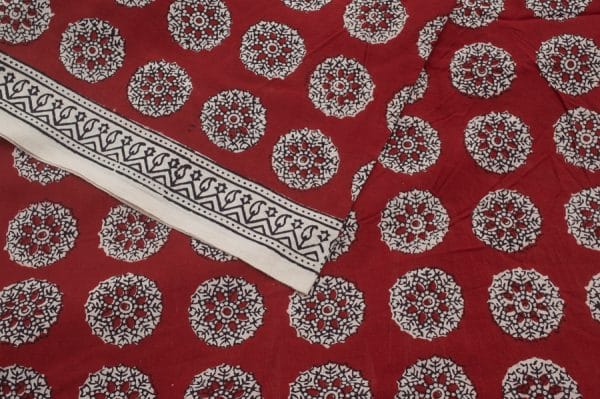 Pre-Cut 1.60m Madder Red Handblock Bagh Printed Cotton Fabric