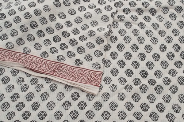 Natural White Handblock Bagh Printed Cotton Fabric