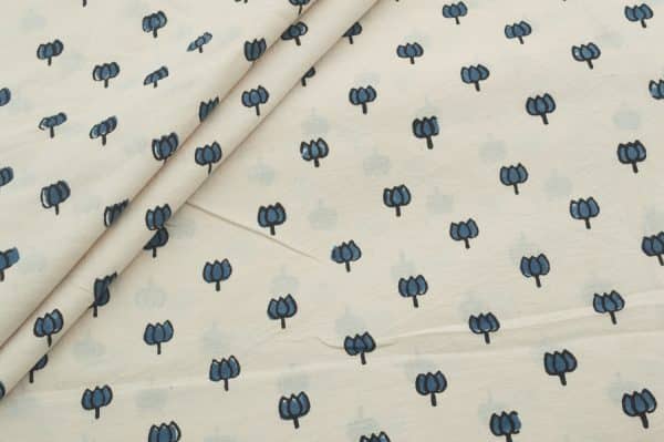 Natural White Handblock Ajrakh Printed Cotton Fabric